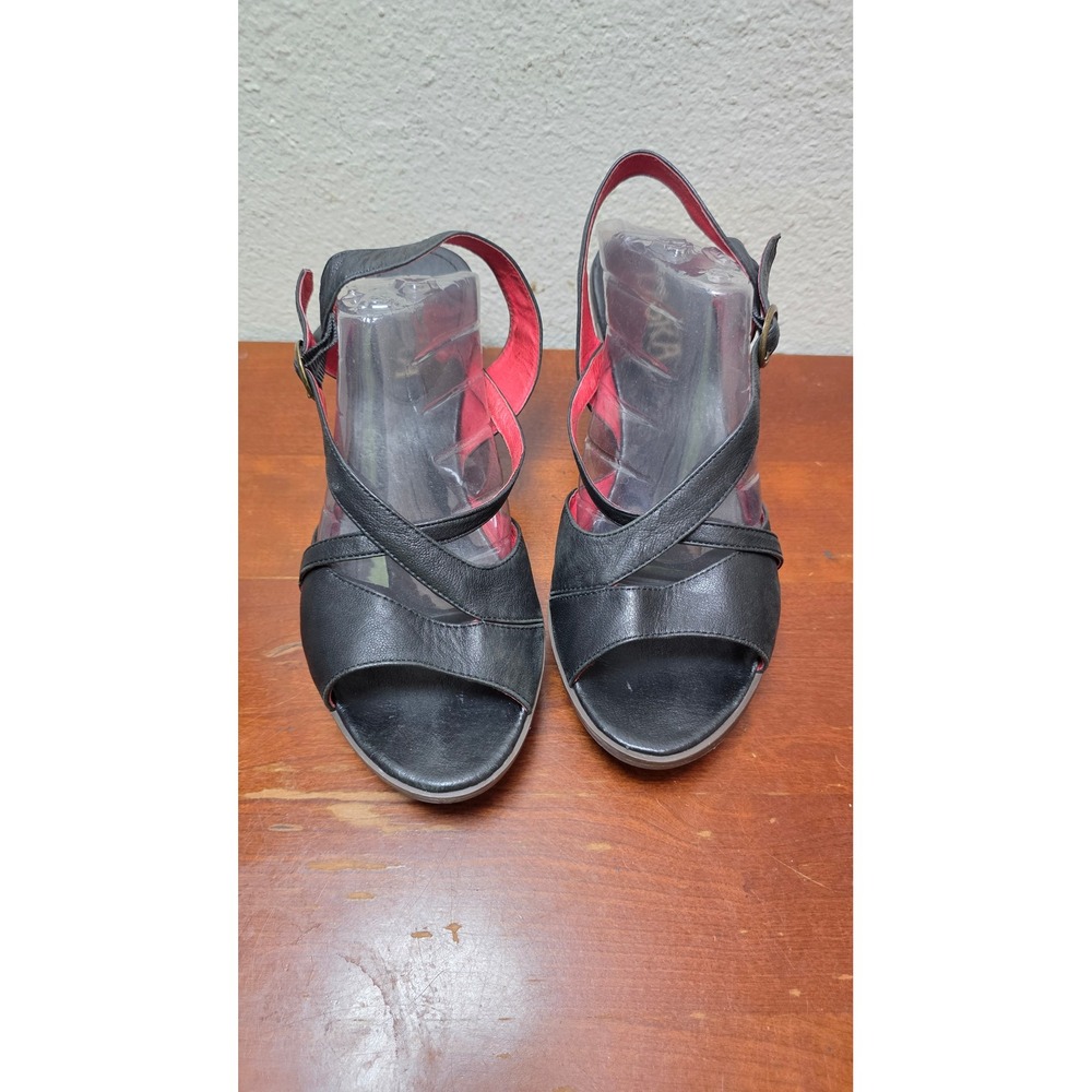 Esska Black Leather‎ Wooden Platform Sandals Womens 42 Retro Clog Heels